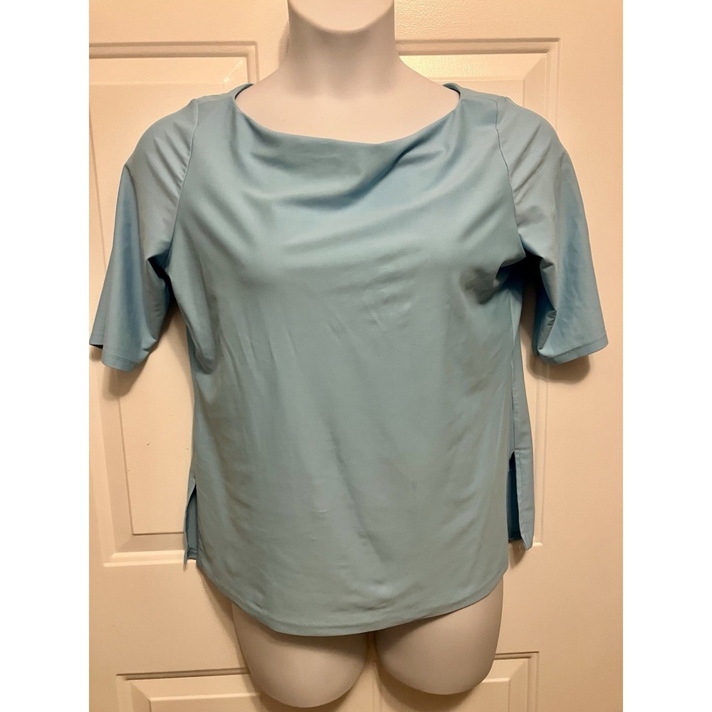 Jude Connally Aqua Blue Shirt Sz Large Lightweight Stretch Top Blouse Women’s